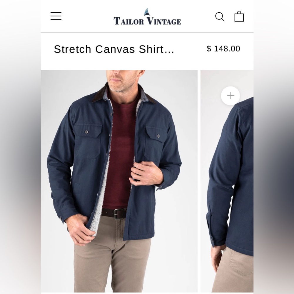 Tailor Vintage Stretch Canvas Shirt Jacket with Sherpa lining. Size small